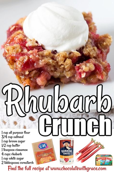 Rhubarb Crunch is an easy dessert for any occasion. Easy Rhubarb Recipes, Rhubarb Desserts Recipes, Rhubarb Crunch, Strawberry Rhubarb Recipes, Rhubarb Dessert, Crisp Desserts, Crunch Recipe, Strawberry Rhubarb Crisp, Rhubarb Desserts