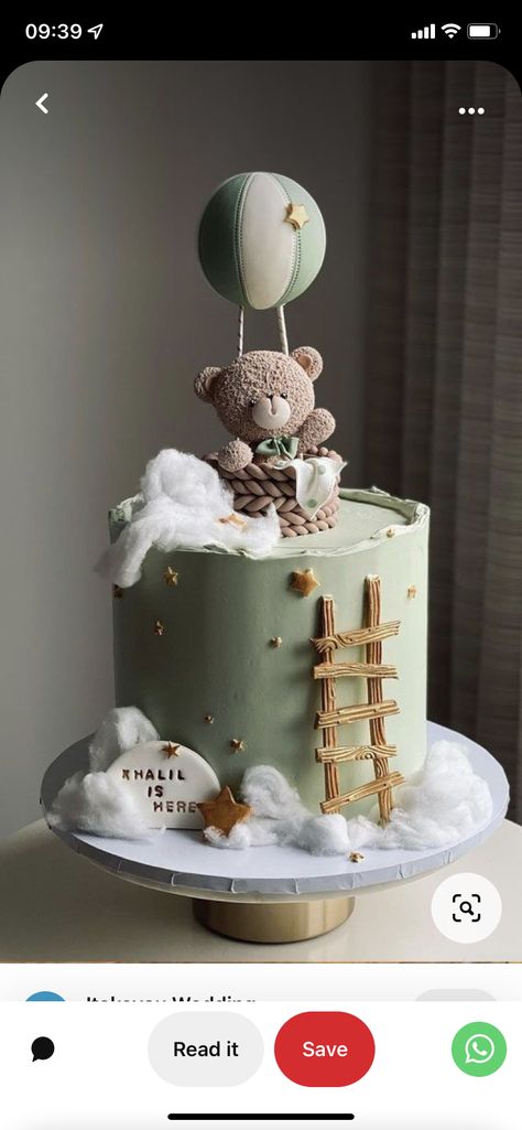 Hot Air Balloon Birthday Cake, Cute Cake Decorating, Balloon Birthday Cake, Hot Air Balloon Birthday, Air Balloon Birthday, Baby Boy Birthday Cake, Baby First Birthday Cake, Baby Shower Theme Decorations, Baby Shower Deco