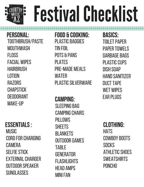 Music Festival Camping List, Festival Camping Essentials, Festival Checklist, Hard Summer Festival, Festival Packing List, Country Festival Outfit, Country Fest, Music Festival Camping, Country Thunder