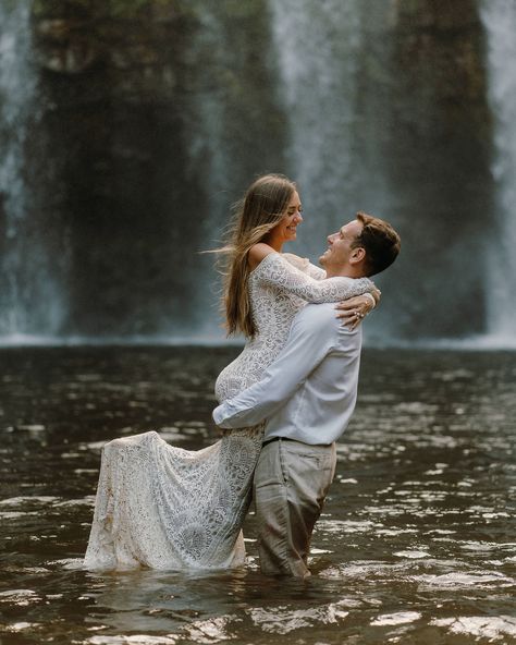 Mr. & Mrs. Gladmon Day after the wedding, captured by @rawshoots . . #destinationwedding #trusthedress #weddingplanning #weddingphotography #waterfall #weddingvibes #tropicalwedding #realweddings #destinationwedding #weddingdecoration #weddinggoals #costaricaweddingplanners #sunsetlovers #beachweddinginspiration #weddingtrends #costarica🇨🇷 Wedding Photos In Water, Pictures In The Water, Water Wedding Photos, Costa Rica Wedding, After The Wedding, Water Wedding, Couple Picture, Beach Wedding Inspiration, Wedding Goals