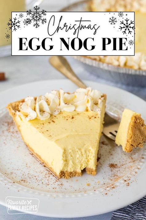 Egg Nog Pie is a must around the holidays. You'll love the creamy texture and holiday flavors. It is the perfect rich cream pie that just tastes like Christmas. Because it is a no-bake dessert, it’s so easy to make. The egg nog pie is rich, cool, and creamy, but with the warm seasonings, you’ll feel like you are sitting cozy around a fire. Eggnog Cream Cheese Pie, Egg Nog No Bake Cheesecake, Egg Nog Cream Pie, Egg Nog Custard Pie Recipe, Eggnog Baking, Egg Nog Pie Recipe, Easy Christmas Pies, Christmas Pie Recipes, Christmas Pies