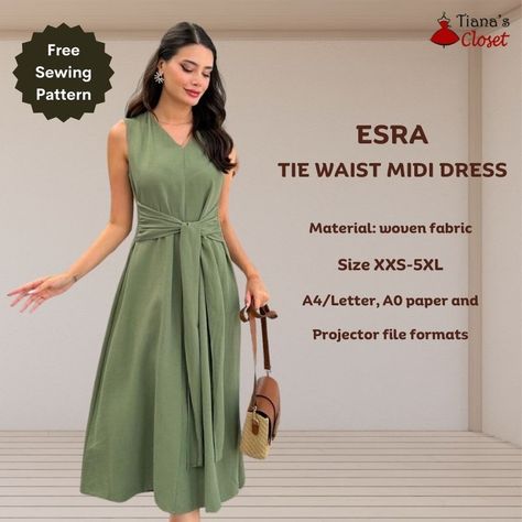 Lace Up Back Dress Pattern, Diy Linen Dress Pattern, Casual Dress Sewing Pattern, Adjustable Dress Pattern, Feminine V-neck Dress With Tie Waist, Summer A-line Dress With Tie Fastening, Sheath Dress Pattern, Drawstring Dress, V-neck Dress With Tie Fastening For Day Out