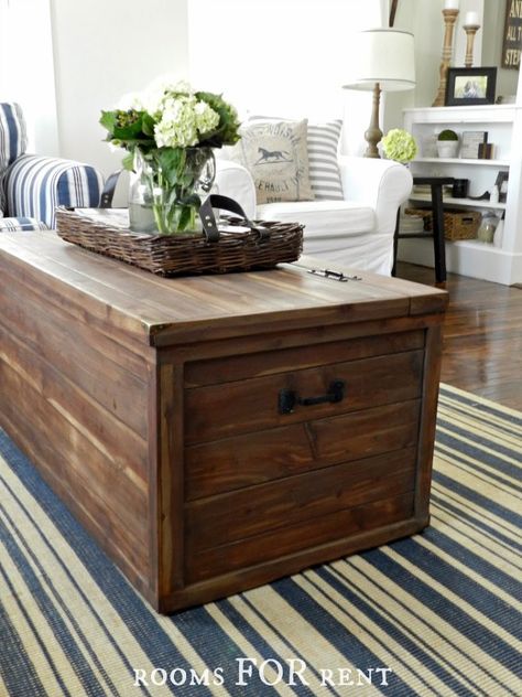 toning down the wood on a cedar chest                                                                                                                                                                                 More Minwax Special Walnut, Cedar Chest Redo, Chest Decor, Wooden Trunk, Coffee Table Trunk, Chest Coffee Table, Cedar Chest, Neutral Living Room, Wood Chest