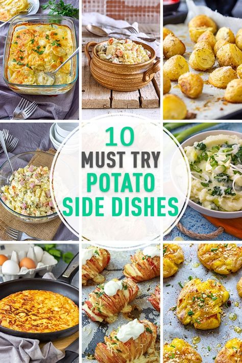 We’ve got you covered with these 10 must try potato side dishes! #potato #sidedish Recipes For Steak, Potatoes Smashed, Cheesy Potato Side Dishes, Steak Sides, Creamy Potatoes, Sandwhich Recipes, Easy Mashed Potatoes, Bbq Side Dishes, Steak Side Dishes