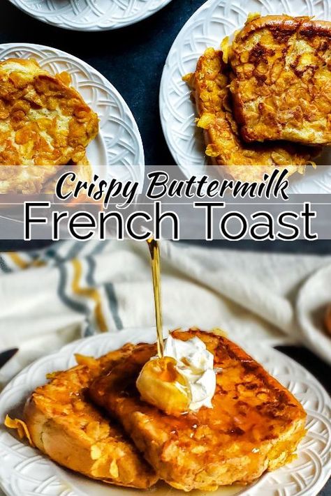 This is the BEST Crispy French Toast Recipe for breakfast and brunch! Featuring cinnamon, buttermilk and cornflakes making it unique, easy and delicious. This homemade crunchy french toast is a twist on a classic that you will love! Add your favorite toppings like whipped cream, maple syrup, strawberries, blueberries or your own for the perfect finish! #breakfast #frenchtoast #best #brunch #crunchyfrenchtoast #video Crispy French Toast Recipe, French Toast Crispy, French Toast Buttermilk, Company French Toast, Buttermilk French Toast, Crispy French Toast, Healthy French Toast Recipe, Awesome French Toast Recipe, Toast Pizza