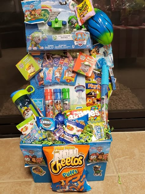 Easter Basket For 9 Year Boy, Bingo Night Ideas, Surprise Gift Basket, Auction Basket Themes, Paw Patrol Easter Basket, Disney Gift Basket, Easter Baskets For Boys, Cute Easter Basket Ideas, Baskets For Boys