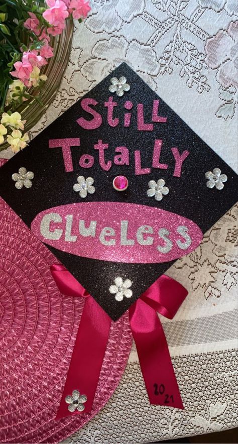 Graduation Cap Designs Clueless, Designed Graduation Caps, Grad Cap Ideas Middle School, Highschool Graduation Cap Ideas, Alabama Graduation Cap, Cute Simple Graduation Caps, Graduation Cap Designs Elementary, Jersey Shore Graduation Caps, 5th Grade Graduation Cap Ideas