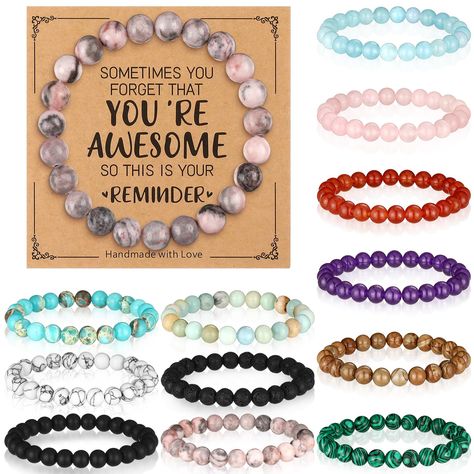 PRICES MAY VARY. Inspirational Gifts Bracelets for Women: there is a thoughtful packaging of 12 pieces of inspirational bracelets, mainly designed with beaded elements and different colors, and each accompanied by a beautifully designed inspirational card; Whether for gifting or self indulgence, this set offers a comprehensive package of positivity You Are Awesome Inspirational Design: featuring a [You're Awesome] inscription, these beaded gifts for women bracelets serve as constant reminders of Beaded Gifts, Gifts Bracelets, Jump Ring Jewelry, Motivational Jewelry, Women Bracelets, Inspirational Bracelets, Inspirational Design, Natural Stone Bracelets, Stocking Stuffer Gifts