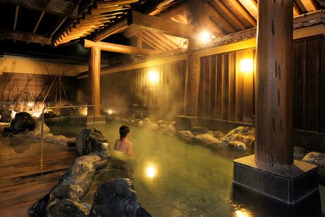 Hot spring and sauna | Fujiyama Onsen Japanese Hot Springs Indoor, Japanese Sauna Design, Indoor Hot Spring, Japanese Sauna Aesthetic, Japanese Hot Springs Aesthetic, Japanese Onsen Design, Backyard Onsen, Japanese Onsen Aesthetic, Hot Spring Aesthetic