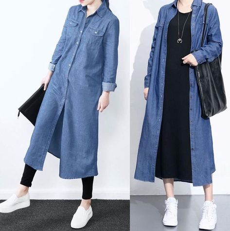 Long Denim Shirt, Shirt Dress Outfit, Dresses Cheap, Muslim Fashion Outfits, Denim Shirt Dress, Stylish Dress Designs, Shirt Dresses, Simple Trendy Outfits, Vestido Casual