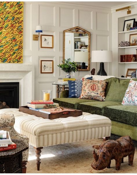 Colorful Living Room Ideas, Colonial Revival House, Panelled Walls, Sitting Room Design, Colorful Living Room, Sunroom Designs, Concrete Fireplace, Dopamine Decor, Poured Concrete