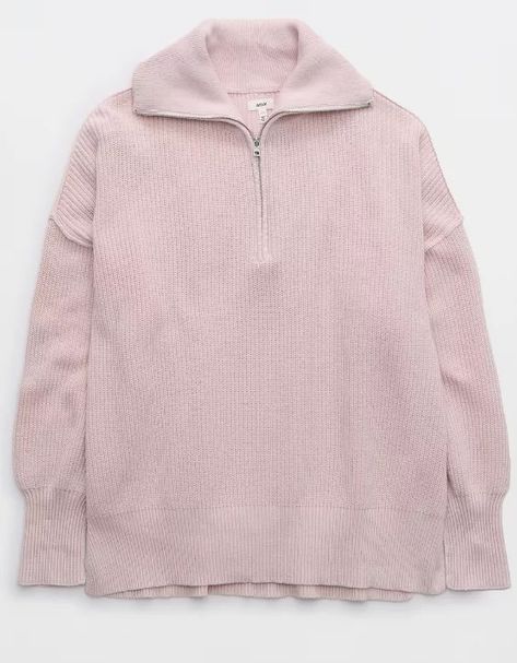 Aerie Beyond Quarter Zip Sweater Pink Quarter Zip, Sweaters Cropped, Ideal Closet, Oversized Sweaters, Chenille Sweater, Quarter Zip Sweater, Birthday Wishlist, Simple Trendy Outfits, Summer Beach Wear