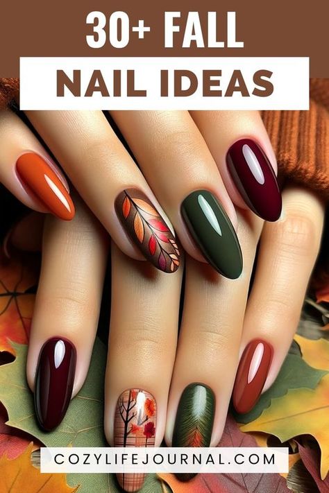 Only Color Nails, Gel Nails For Autumn, Fall Acrilyc Nails Ideas, Autumn Nails 2024 Trends, Oval Nails Autumn, Halloween Nail Color Ideas, Autumn Nail Designs 2024, Fall Gel Nails Designs Autumn, Fall Designs For Nails