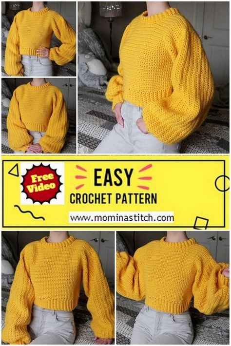 Crochet Sweater Solid Color, Crochet Useful Items Sewing Patterns, Balloon Sleeve Sweater Crochet Pattern Free, Crochet Turtleneck Free Pattern, Crochet Comfy Sweater, How To Crochet Sweater Sleeves, Winter Crochet Clothes Patterns, Crochet Slip Dress Pattern, Crochet Clothes Sweaters & Cardigans