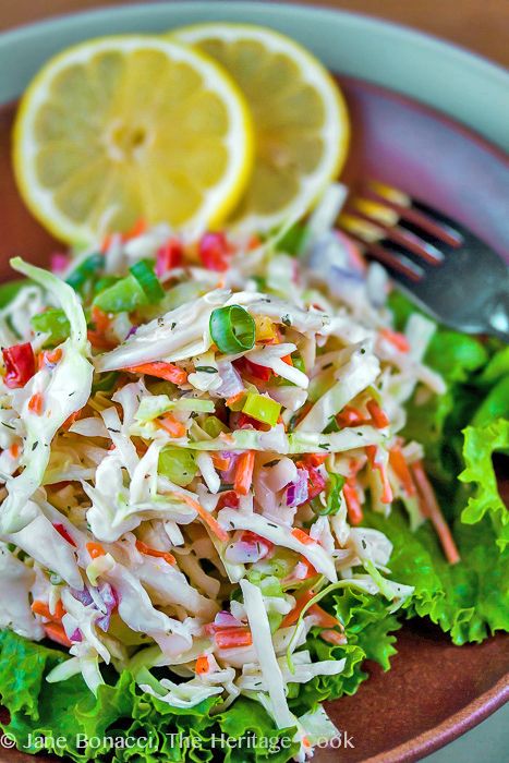 Ranch-Flavored Cole Slaw from Jane Evans Bonacci of The Heritage Cook. This confetti-style cole slaw with ranch dressing is perfect for picnics and cookouts #bbq #coleslaw #bbqrecipe #picnic #picnicrecipe Coke Slaw, Cabbage Salads, Ranch Slaw, Salad Shooter, Coleslaw Dressing, The Food Network, Homemade Ranch Dressing, Summer Foods, Cole Slaw