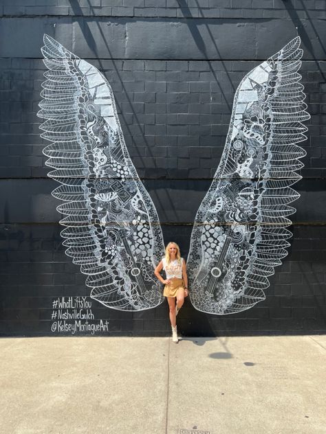 Nashville, TN Nashville Wings Mural, Mural Poses, Nashville Bucket List, Wings Mural, Nashville Murals, Travel Pose, Nashville Trip, Senior Trip, Birthday Trip