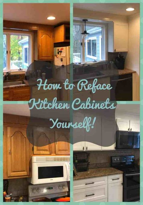 DIY Kitchen Cabinet Refacing- The Easy Way to Transform Your Cabinets Refurbished Kitchen Cabinets, Diy Cabinet Refacing, Kitchen Renovation Diy Ideas, Kitchen Cabinet Refacing, Diy Kitchen Cabinet, Refacing Kitchen Cabinets, Kitchen Diy Makeover, Diy Kitchen Renovation, Cabinet Refacing