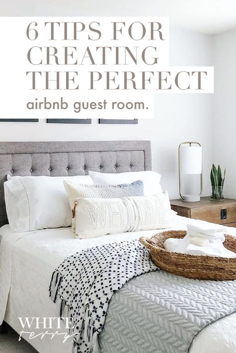 Airbnb has made it easier than ever to list bedrooms (or even your whole home) on demand. But being a great Airbnb host requires more than throwing a couple of photos up on the website. Airbnb travelers have come to expect a certain type of experience…one they can get nowhere else.  Curious to know what you need to do to create the ultimate Airbnb guest room? Here’s a look at our 6 top tips: Airbnb Guest Rooms, Guest Room Essentials, Family Traveling, Guest Bedroom Design, Airbnb House, Airbnb Design, Airbnb Rentals, Guest Room Decor, Buying A Home