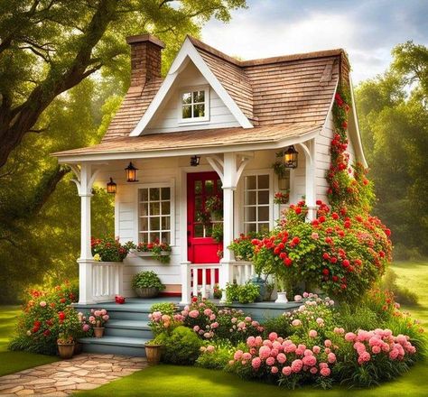 Country Tiny House, French Country Farmhouse Decor, Cottage Tiny House, Cute Cottages, Tiny House Village, Small Cottage Homes, Cottage Floor Plans, Cottages And Bungalows, House Design Pictures