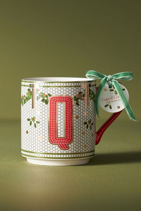 Festive Bistro Tile Monogram Mug Bistro Kitchen Decor, Bistro Tile, Monogram Mug, Table Setting Inspiration, Anthropologie Uk, Personalized Initials, Time To Celebrate, Holly Jolly, Christmas Mugs