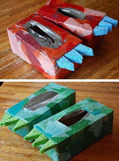 Dino shoes made from tissue boxes. evy would love these! i guess i need to buy this size tissue box instead of the squares! Dino Shoes, Dinosaur Activities, Dinosaur Crafts, Crafty Kids, Crafts For Kids To Make, Toddler Fun, Homemade Crafts, Easy Crafts For Kids, Cardboard Crafts