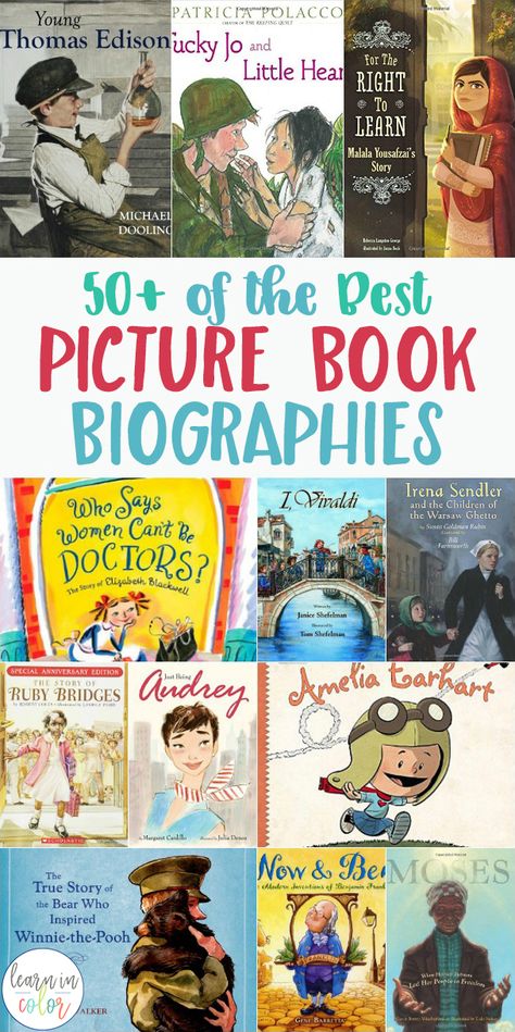 Books are a great way to bring history alive! Here are 50+ of the best children's historical picture book biographies and autobiographies/memoirs for kids. Give some of these titles a look and get inspired to do something great with your talent. #books #learning #inspiration #kids #reading #biographies #picturebooks Best History Books, Elementary Books, Children's Library, Author Study, Biography Books, School Decor, Homeschool History, Living Books, Mentor Texts