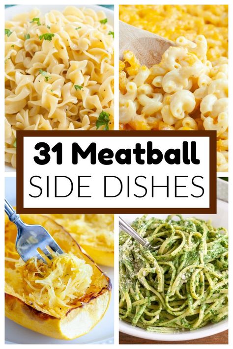 A collection of meatball side dishes. These side dishes pair perfectly with your favorite meatball recipe. From egg noodles to spinach casserole, these meatball sides are easy and delicious. What To Serve Meatballs With, What To Serve With Bbq Meatballs, Meatball Sides Dinners, Sides For Turkey Meatballs, Sides To Go With Meatball Subs, Side For Meatballs, Sides To Go With Meatballs, What Goes Good With Meatballs, Side Dish For Meatballs