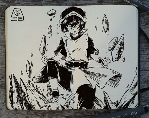 #224 Avatar Book Two: Earth by 365-DaysOfDoodles on deviantART Toph Avatar, Avatar Book, Gabriel Picolo, Avatar Series, Famous Comics, Avatar The Last Airbender Art, Team Avatar, White Drawing, Avatar Airbender