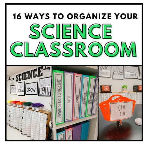 Ideas and inspiration for your middle or high school science classroom! In this blog post, I'm sharing 17 of my favorite organization hacks. 7th Grade Science Classroom Decorations, Science Classroom Decorations Highschool, Middle School Science Classroom Decor, Life Science Classroom, High School Science Classroom, Elementary Science Classroom, Middle School Science Classroom, Science Room, Science Classroom Decorations