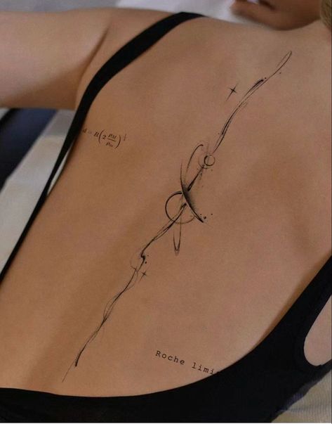 Fine Line Spine Tattoo Moon, Dainty Geometric Tattoo, Watercolor Spine Tattoo, Hippie Spine Tattoo, Small Tattoos Ribs, Spine Tattoo Minimalist, Abstract Spine Tattoo, Lower Back Tattoos For Women Classy, Star Spine Tattoo