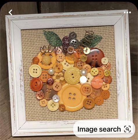 Call Craft Ideas, Button Art Pumpkins, Pumpkin Button Craft, Pictures With Buttons, Button Pumpkin Craft, Button Picture Frames, Fall Button Art, Fall Button Crafts, Button Crafts For Adults