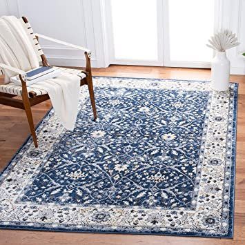 Safavieh Amelia Collection ALA793N Oriental Non-Shedding Stain Resistant Living Room Bedroom Area Rug 9' x 12' Navy/Ivory Geometric Construction, Living Rugs, Contemporary Living Spaces, Navy Rug, Blue Area, Ivory Rug, Abstract Rug, Power Loom, Grey Rugs