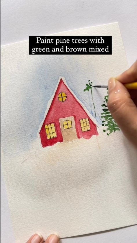 Bhavana Deka | Watercolor artist / educator 🇮🇳 | Here you go… mini tutorial for today’s red log cabin!! ❤️✨ what other tutorials would you like me to show you… comment below. . . . . . .... | Instagram Watercolor Inspirations Beginner, Watercolor Blog, Watercolor Beginner, Mini Tutorial, Winter Watercolor, Watercolor Bouquet, Loose Watercolor, Watercolor Christmas Cards, Watercolor Ideas