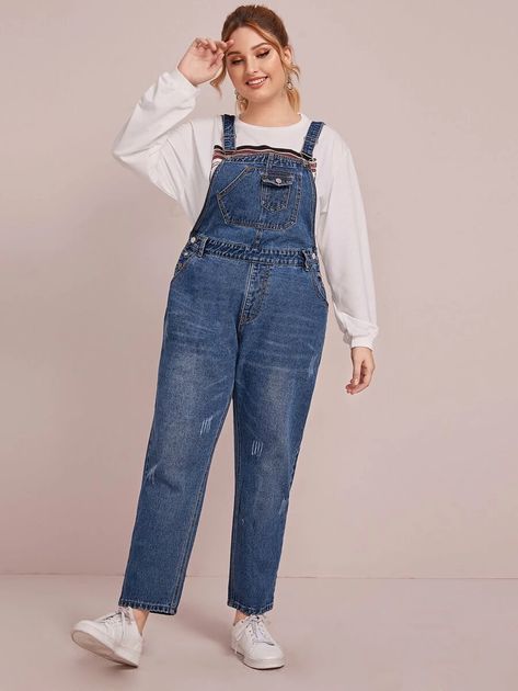 Overalls Outfit Plus Size, Plus Size Overalls Outfit, Denim Overalls Outfit, Ripped Denim Overalls, Plus Size Teen, Overalls Plus Size, Overalls Fashion, Overalls Outfit, Everyday Casual Outfits