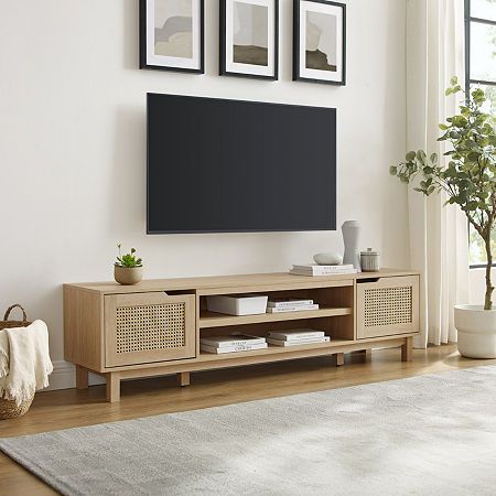 Low Tv Stand, Boho Storage, Practical Organization, Coastal Oak, Rattan Doors, Floating Tv Stand, Walker Edison, Mobile Tv, Tv Stands And Entertainment Centers