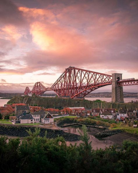 The picturesque village of North Queensferry with the iconic Forth Bridge towering over 👌 A perfect match & a great photo… Scotland Aesthetic, Fife Coastal Path, Forth Bridge, Scotland Road Trip, Scotland History, Fife Scotland, Pedestrian Bridge, England And Scotland, Historical Place