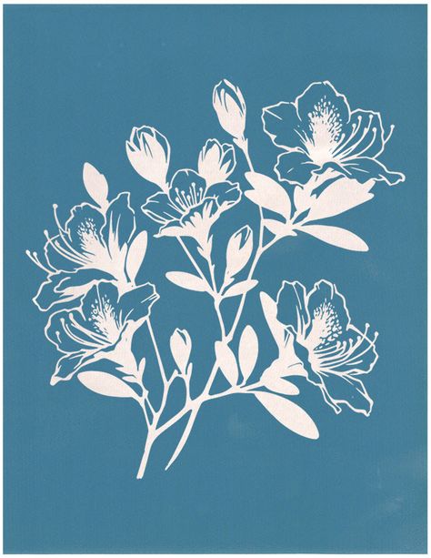 Azalea Flowers Ready-To-Use stencils come in 3 sizes, or as a digital download: Regular, 8.5"x11" - Medium, 5.5"x8.5" - Small, 4.25"x5.5" The design showcases a charming array of azalea flowers arranged in a pleasing pattern. Various forms of the flower, from closed buds to full blooms, are interspersed with slender leaves and stems, offering a natural yet structured feel. This screen printing stencil design presents a modern take on a classic floral theme, with clean lines that highlight the si Screen Print Inspiration, Floral Stencil Patterns, Screen Printing At Home, Screen Printing Stencil, Polymer Clay Silk Screen, Flower Line Art, Azalea Flower, Diy Screen Printing, Floral Stencil