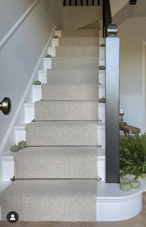 Stair Runner Into Landing Carpet, Cream Stair Runner, Stair Runner Carpet With Landing, Stairs And Hallway Ideas Stairways, Carpets For Stairs And Landing, Carpet Runner On Stairs With Landing, Staircase Carpet Ideas, Stair Runners Ideas, Beige Stair Runner