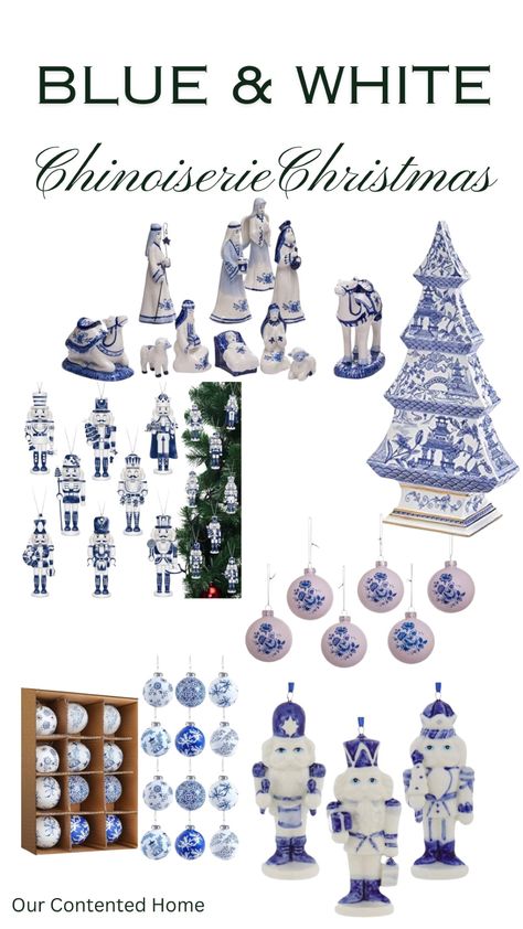 Blue & White Chinoiserie Christmas Kurt Adler Christmas, Blue And White Christmas, Chinoiserie Christmas, Blue And White Chinoiserie, Kurt Adler, White Christmas, Chinoiserie, Blue White, Christmas Decorations