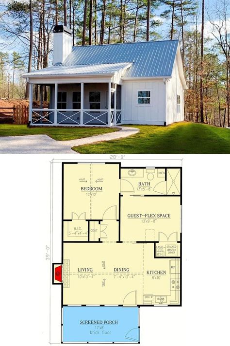 Two Bedroom House Design, Lake Front House, Lake Front House Plans, Backyard Cabin, Framed Windows, Backyard Guest Houses, Floor Plan Creator, Bedroom Country, Flex Space