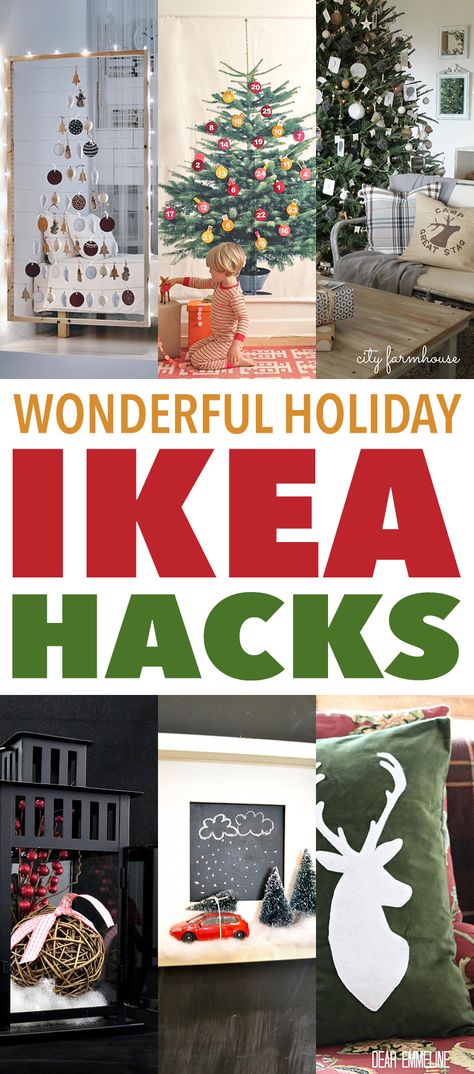 It’s starting to feel like the Holidays!  The decorating has started and some of you have all ready begun the Holiday Shopping!  So now is the time to share some Wonderful Holiday IKEA Hacks that are filled with wonderment!  There is a GIANT Advent Calendar…A Wall Ledge Christmas Tree…Lanterns decorated with Cheer and so much … Ikea Ornaments, Ikea Throws, Ikea Lanterns, Ikea Wall Shelves, Ikea Linnmon, Chalkboard Holiday, Diy Paper Christmas Tree, Ikea Christmas, Tree Lanterns