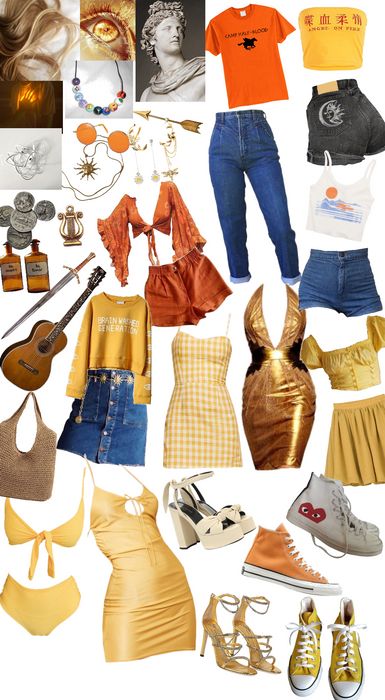 Apollo Outfit, Daughter Of Apollo, Apollo Aesthetic, Apollo Cabin, Percy Jackson Outfits, Cabin 7, Jackson Aesthetic, Fantasy Outfits, Seaweed Brain