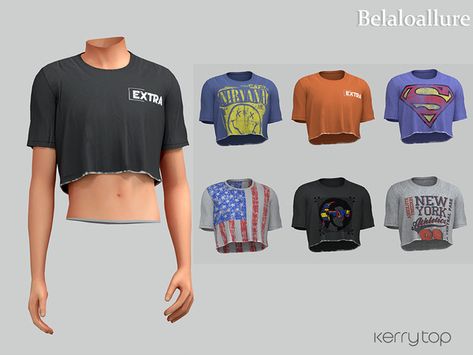 Sims 4 Cc Feminine Male Clothes, Sims 4 Male Crop Top, Sims 4 Clothing Cc Female, Sims 4 Cc Male Clothing Street Wear, Boy Crop Top, Cc Men, Men Crop Top, Sims4 Mod, Crop Top Men