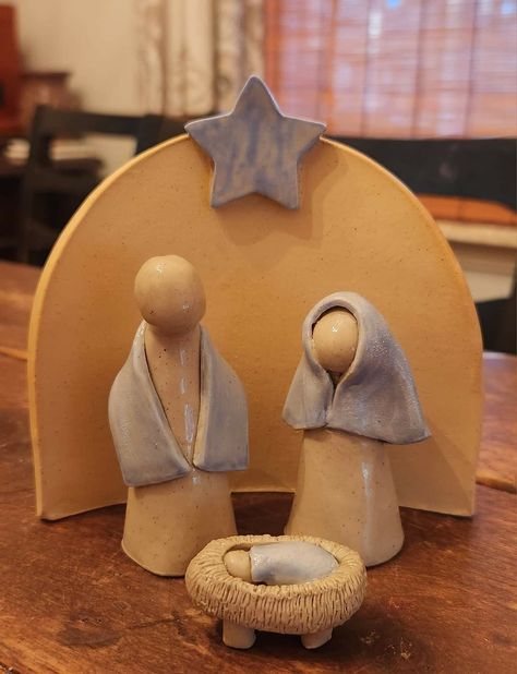 Nativity. Simple Nativity, Pottery Angels, Pottery Christmas, Christmas Manger, Clay Christmas Decorations, Ceramic Christmas Decorations, Pottery Ornaments, Christmas Decorations Cheap, Diy Air Dry Clay