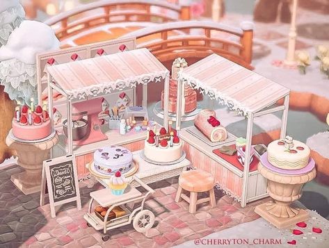 Boba Stand Acnh, Acnh New England Town, Coquette Animal Crossing Island, Acnh Pastel Citycore, Coquette Acnh Island, Animal Crossing Coquette, Coquette Animal Crossing, Acnh Coquette, Acnh Sakura