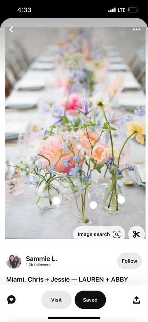 Simple Wedding Styling Receptions, Spring Bud Vase Centerpiece, Pastel Wedding Reception Decoration, Spring Flower Wedding Centerpieces, Colorful Wedding Plates, Wedding Floral Centrepiece, Boho Pastel Wedding, Spring Flower Centerpieces Wedding, Late June Wedding