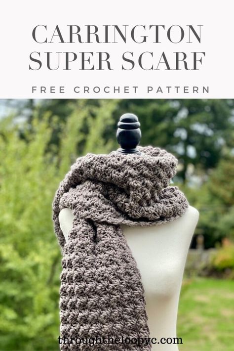 Carrington Super Scarf Free Pattern - Through The Loop Yarn Craft Crochet Super Scarf Pattern Free, Crochet Super Scarf, Super Bulky Scarf Crochet Pattern, Free Crochet Scarf Patterns For Women, Chunky Crochet Scarf Pattern Free, Crochet Scarves Free Patterns Easy, Super Scarf Crochet Patterns, Amanda Crochets, Mandala Coasters