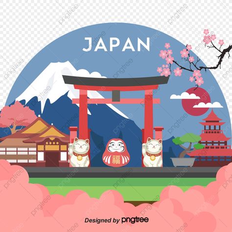 Mountain Drawing Simple, Travel Elements, Sakura Japanese, Vintage Airline Posters, Kindergarten Art Lessons, Travel Clipart, Monte Fuji, Japan Illustration, Tokyo Japan Travel