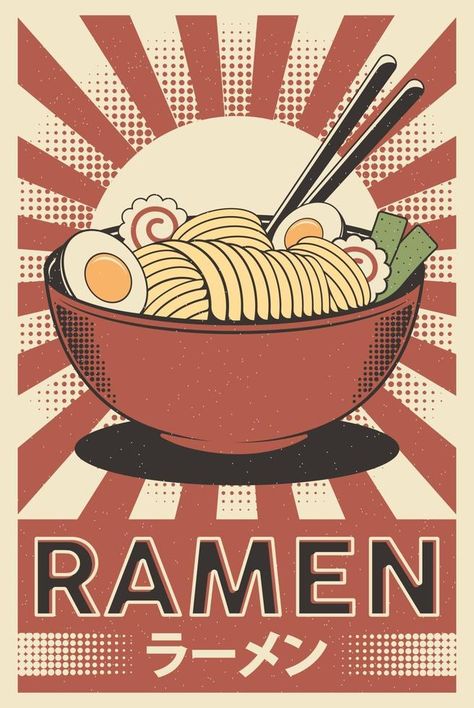 Food Pop Art Illustration, Japan Print Design, Japan Design Poster, Vintage Japan Aesthetic, Japanese Poster Design Vintage, Japanese Poster Aesthetic, Ramen Pictures, Japanese Painting Easy, Japan Poster Design