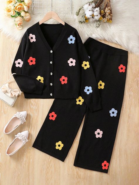 Pants Embellished, Outfit Shein, Knitted Pants, Pattern Cardigan, Cardigan Outfit, Girls Sweater, Pullover Outfit, Fashion Tops Blouse, Cute Dress Outfits